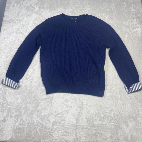English Factory Women's Blue Striped Trim Color Block Knit Sweater S Preppy - Picture 1 of 8